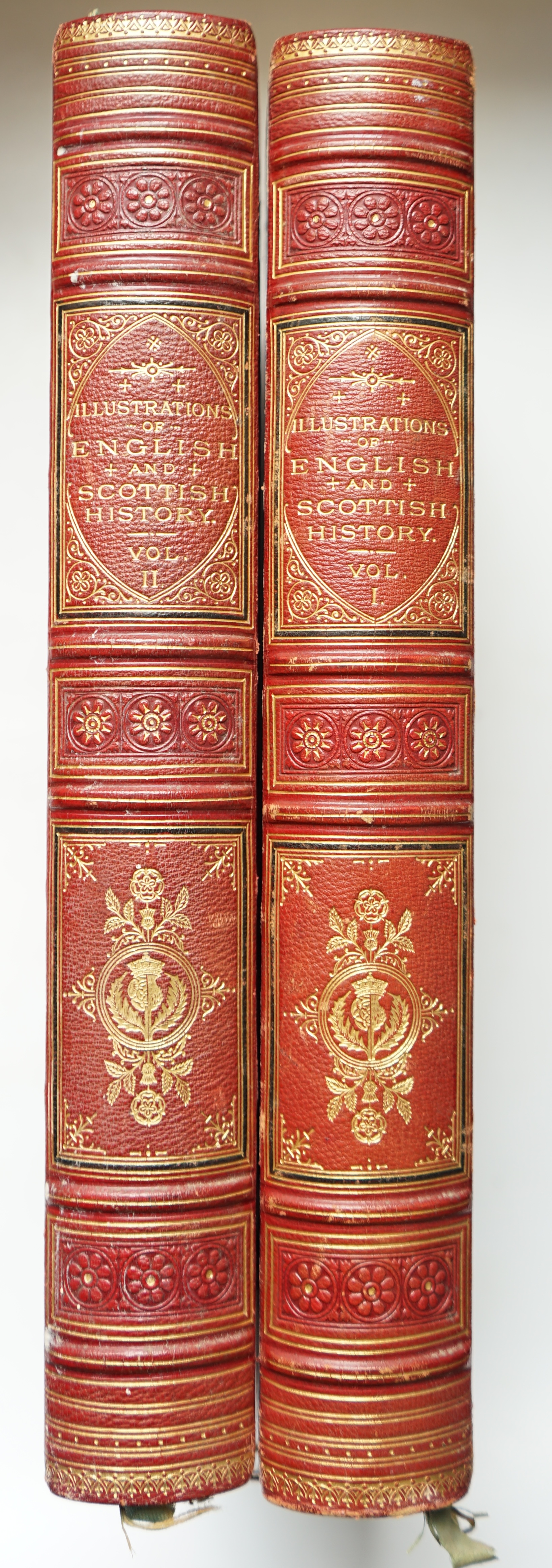 Archer, Thomas - Pictures and Royal Portraits illustrative of English and Scottish History, with an Introduction of Christianity to the Present Time, 2 vols, 4to, red leather gilt, illustrated with tinted plates, Blackie